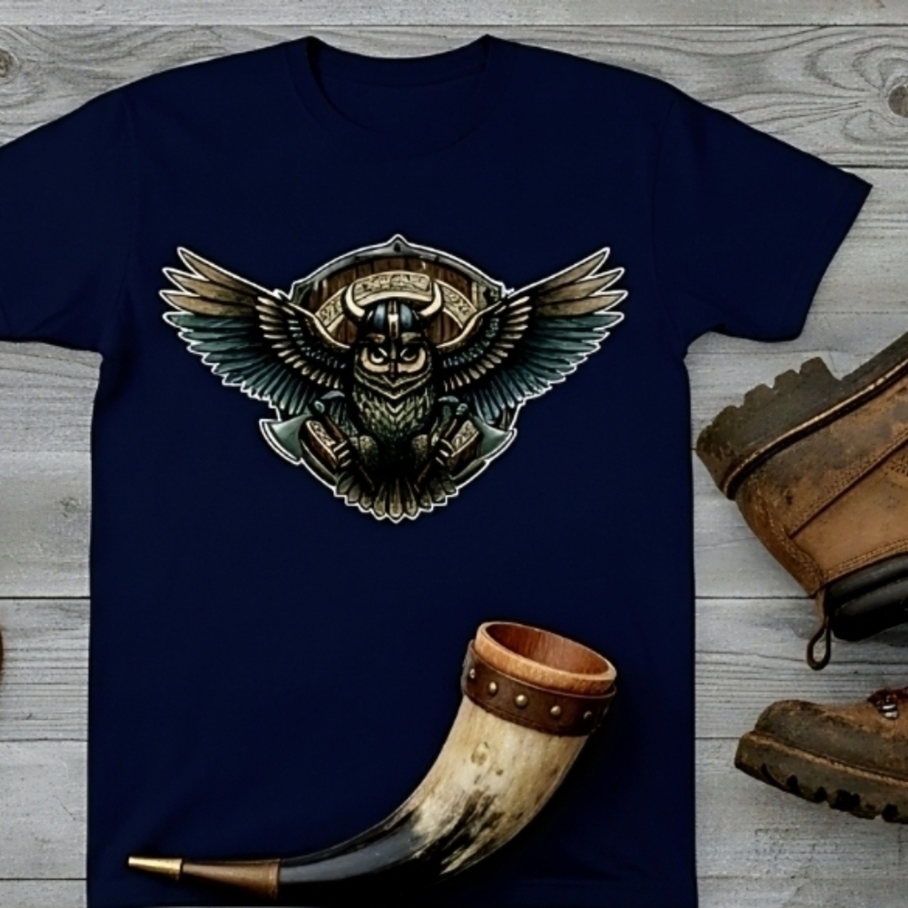 Viking Owl Graphic Tee | Norse Mythology Shirt | Nordic Warrior Owl Top - Picture 7 of 10